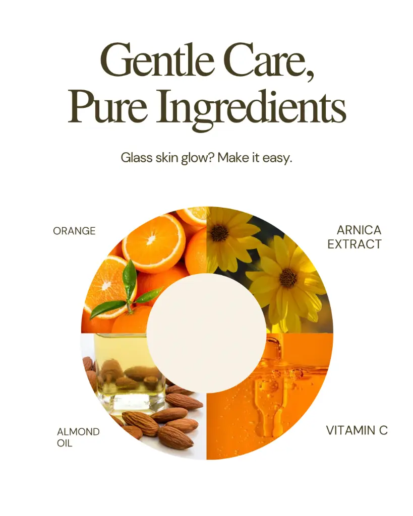 Pure ingredients - orange, arnica, almond, vitamin C