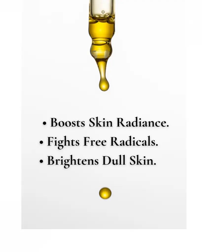 Boosts radiance, fights free radicals, brightens skin